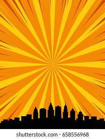 Comic book style background, with big city black outline shadows