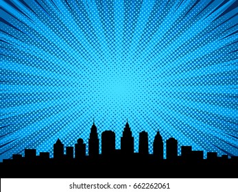 Comic Book Style Background, Big City Skyline Outlines