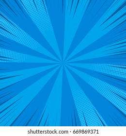 Comic Book Style Background, Halftone Print Texture. Vector Illustration On Blue Background.