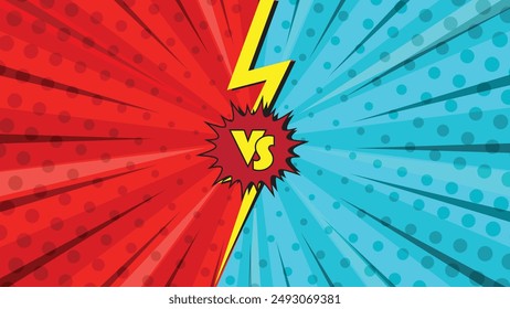 Comic book style background with lightning bolts with VS writing in the middle, Versus comic background