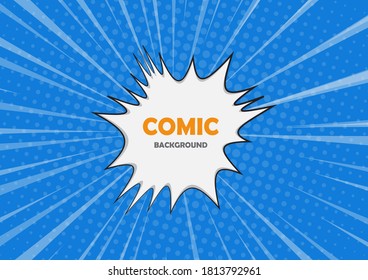 Comic book style blank banner with white explosion.speech bubble comic halftone background