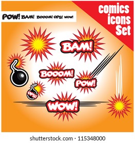 comic book style bombs boom bam wow pow ops  explode