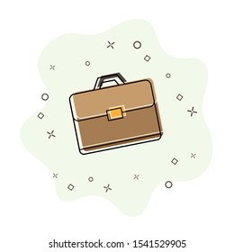 Comic book style briefcase icon with splash effect, flat design.