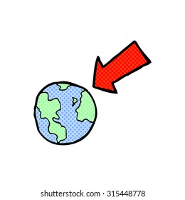comic book style cartoon arrow pointing at earth