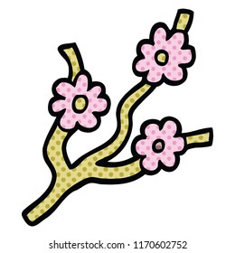 ramas de dibujos animados con flores estilo libro de historietas