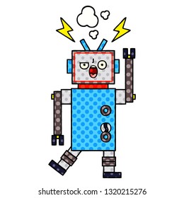 comic book style cartoon of a broken robot