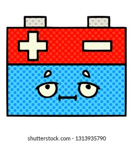 comic book style cartoon of a car battery