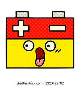 comic book style cartoon of a car battery