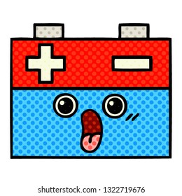 comic book style cartoon of a car battery