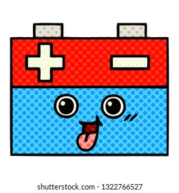 comic book style cartoon of a car battery