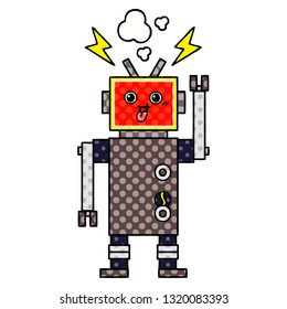 comic book style cartoon of a crazed robot