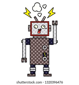 caricatura del estilo de un libro de historietas de un robot loco roto