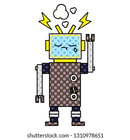 comic book style cartoon of a crying robot