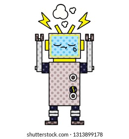 comic book style cartoon of a crying robot