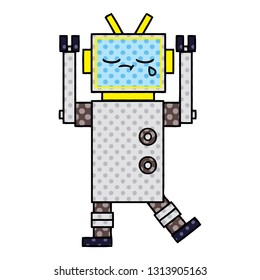 comic book style cartoon of a crying robot