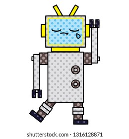 comic book style cartoon of a crying robot