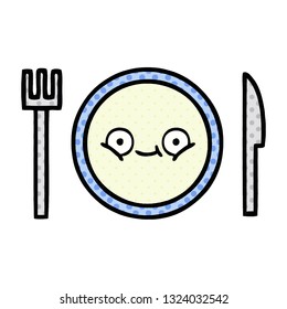 comic book style cartoon of a dinner plate