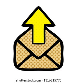 comic book style cartoon of a envelope with arrow