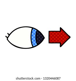 comic book style cartoon of a eye looking to one side