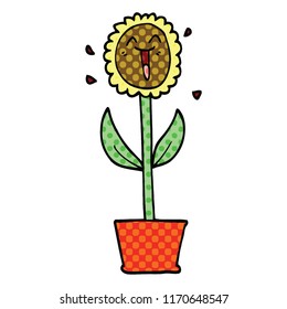 comic book style cartoon flower in pot