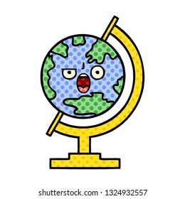 comic book style cartoon of a globe of the world
