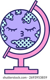 Caricatura del estilo del cómic de un globo del mundo en color de neón brillante