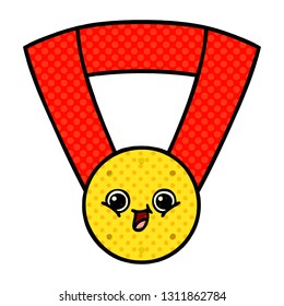 comic book style cartoon of a gold medal