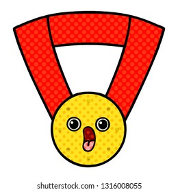 comic book style cartoon of a gold medal