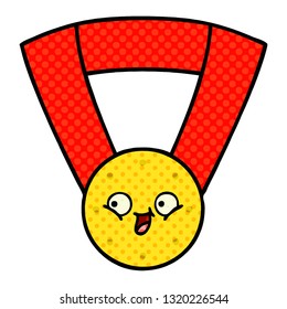 comic book style cartoon of a gold medal