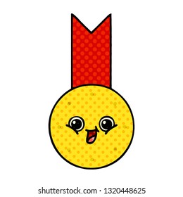 comic book style cartoon of a gold medal