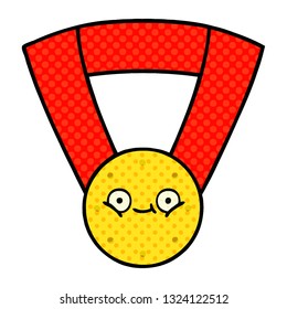 comic book style cartoon of a gold medal