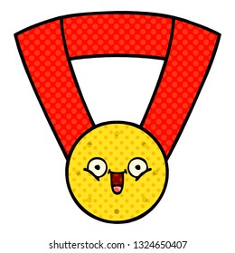comic book style cartoon of a gold medal