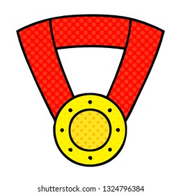 comic book style cartoon of a gold medal