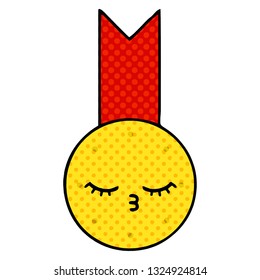 comic book style cartoon of a gold medal