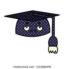 comic book style cartoon of a graduation hat