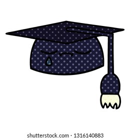 comic book style cartoon of a graduation hat