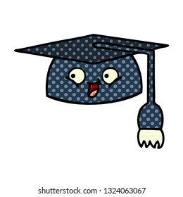 comic book style cartoon of a graduation hat