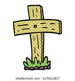cruz de cementerio de dibujos animados estilo libro de historietas
