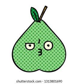 comic book style cartoon of a green pear