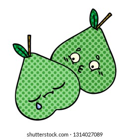 comic book style cartoon of a green pear