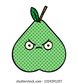 comic book style cartoon of a green pear