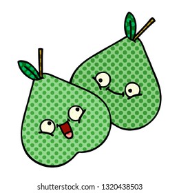 comic book style cartoon of a green pear