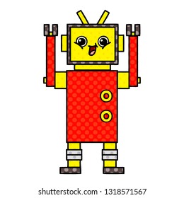 comic book style cartoon of a happy robot