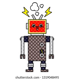 comic book style cartoon of a happy robot