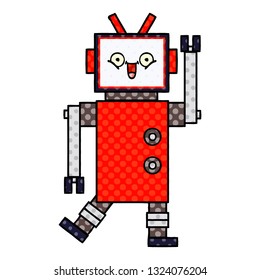 comic book style cartoon of a happy robot