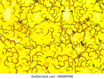 Comic book style or cartoon illustration of explosion clouds background.