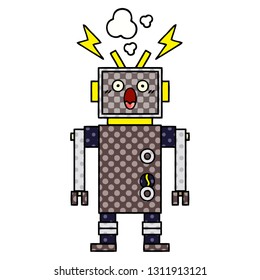 comic book style cartoon of a malfunctioning robot