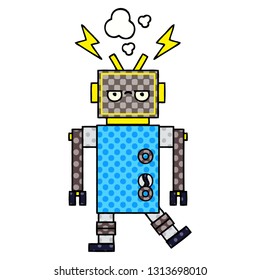 caricatura del estilo de un libro de historietas de un robot que funciona mal