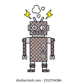 caricatura del estilo de un libro de historietas de un robot que funciona mal