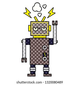 comic book style cartoon of a malfunctioning robot